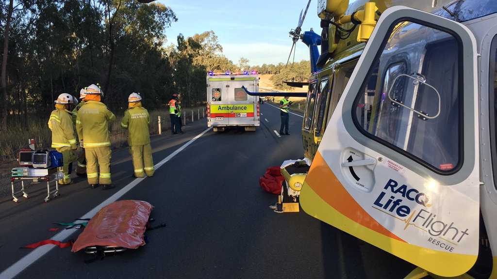 RACQ LifeFlight Rescue airlifted a road traffic controller who was injured on the Warrego Hwy. Picture: RACQ LifeFlight Rescue