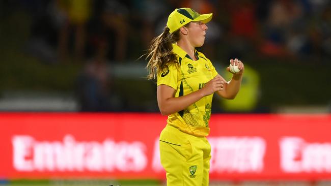 Darcie Brown’s reaction to her catch, combined with replay seemed to suggest the ball had bounced. (Photo by Mike Hewitt/Getty Images)