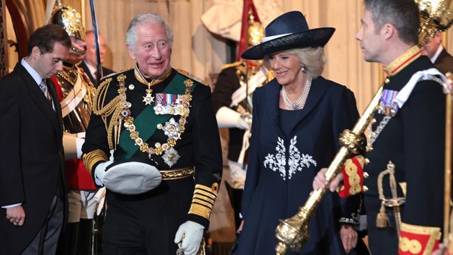 Prince Charles and Camilla, Duchess of Cornwall, at the State Opening of Parliament in London. Picture: Getty Images.