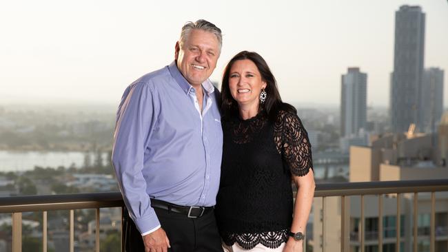 Ray Hadley and fiancee Sophie Baird at their home on the Gold Coast. Picture: Luke Marsden