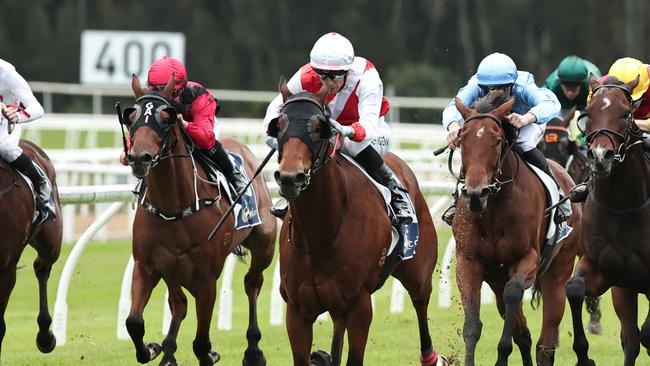 SYDNEY, AUSTRALIA - MAY 10: Ashley Morgan riding Know Thyself win  Race 8 The Coast 3&4YO Quality during Metropolitan Racing at Gosford Race Club on May 10, 2025 in Sydney, Australia. (Photo by Jeremy Ng/Getty Images)