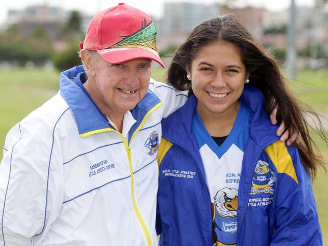 Rolly Jennings has been a volunteer with Randwick Botany Little Athletics club for the past 17 years. He's been nominated by the club for the Service to Sport category. Rolly is now 70, and his 3 daughters have gone through the club, with his youngest Rose (pictured) still part of the under 17's. Picture: Craig Wilson