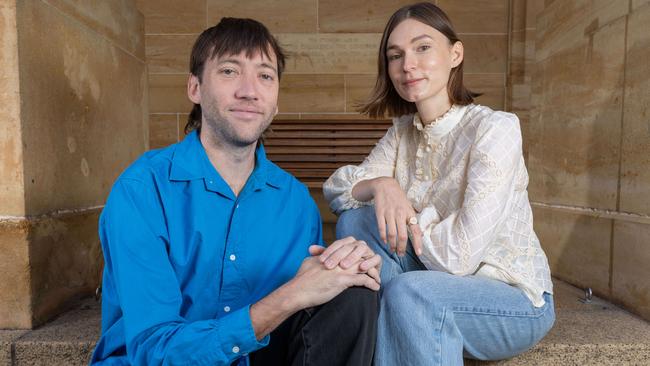 Tilda Cobham-Hervey with her film producer, Liam Heyen outside the SA Art Gallery. Picture: Ben Clark