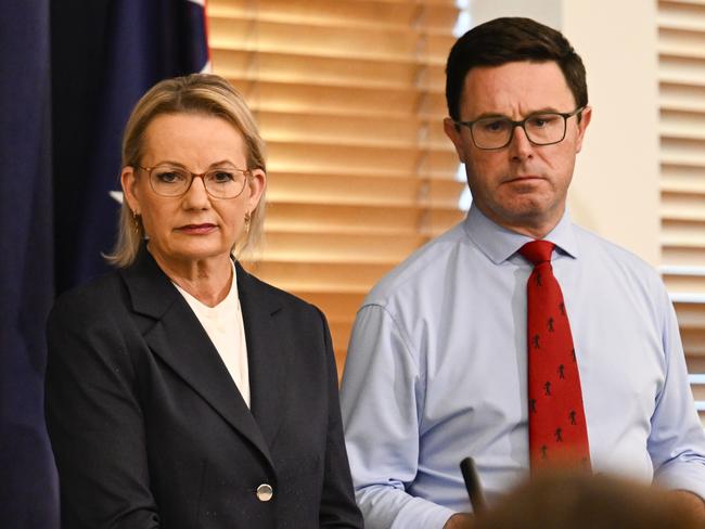 CANBERRA, AUSTRALIA  - NewsWire Photos - May 28, 2025: Leader of the Opposition Sussan Ley and Party leader of the National Party of Australia David Littleproud hold a press conference at Parliament House in Canberra Picture: NewsWire / Martin Ollman