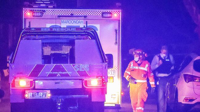 Emergency services at the scene in Bayswater North on Saturday night. Picture: Ian Currie