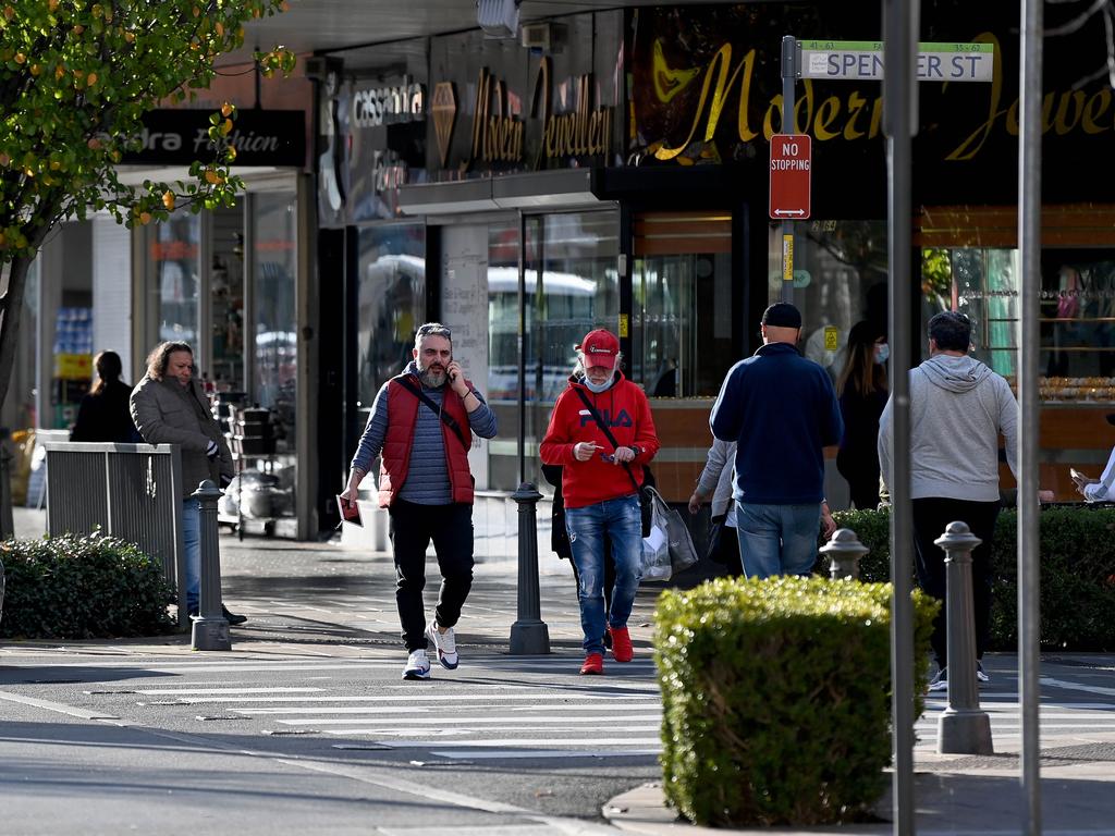 People not wearing face masks at the main shopping strip of Fairfield. Picture: NCA NewsWire/Bianca De Marchi