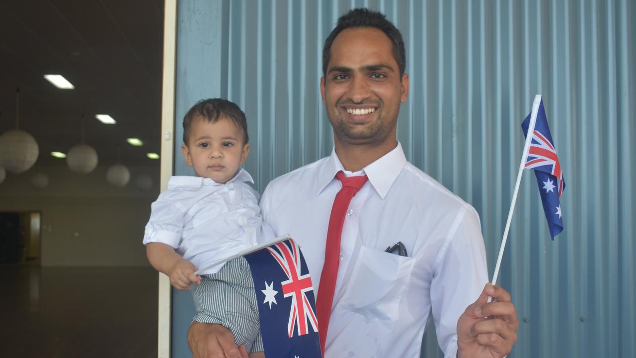 AUSTRALIA DAY: New citizen Harry Dhillon with his son Arjun at the Australia Day celebrations in Dalby in 2017. Picture: File