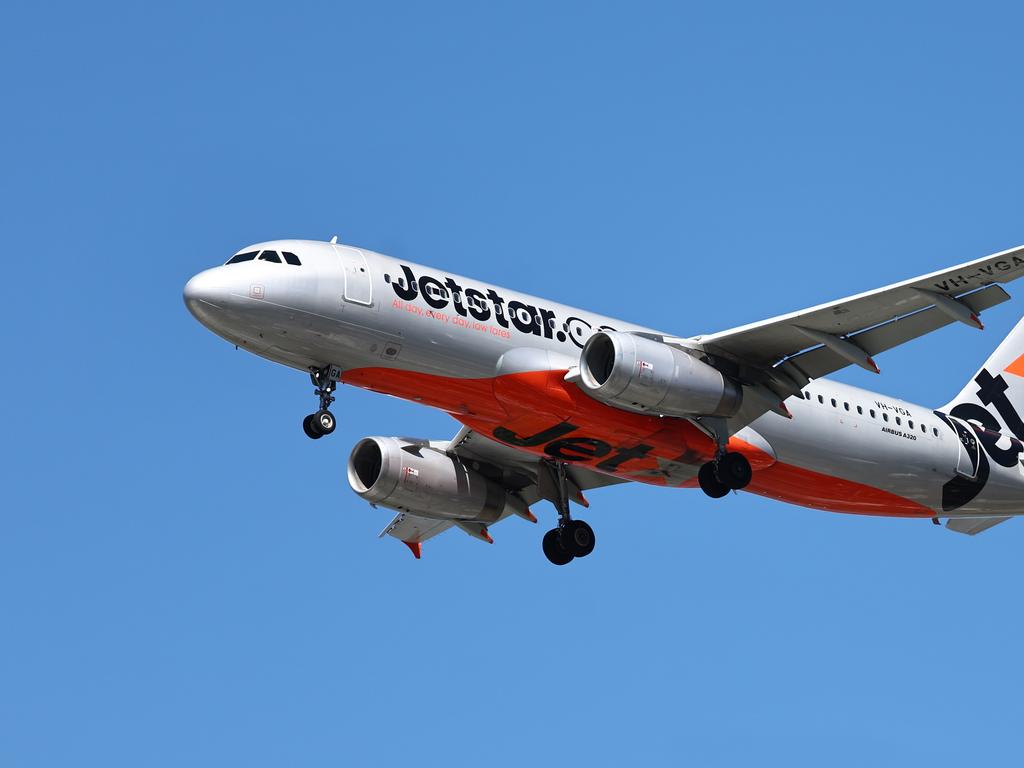 A Jetstar Airbus A320 commercial passenger jet plane. Picture: Brendan Radke