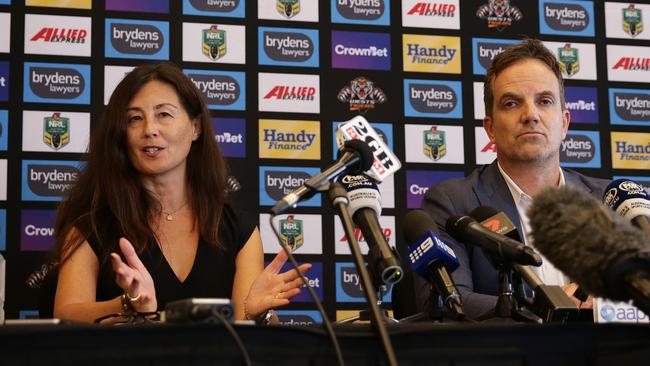 Wests Tigers NRL CEO Justin Pascoe and Chair Marina Go haven’t impressed. Photo: Brett Costello