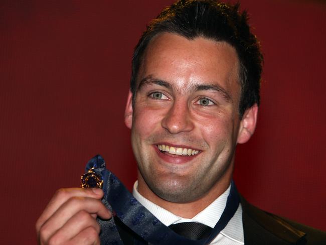 2007: Geelong’s Jimmy Bartel with his Brownlow Medal. Picture: NewsCorp <a href="http://www.heraldsun.com.au/entertainment/brownlow-red-carpet" target="_blank">MORE BROWNLOW COVERAGE</a>