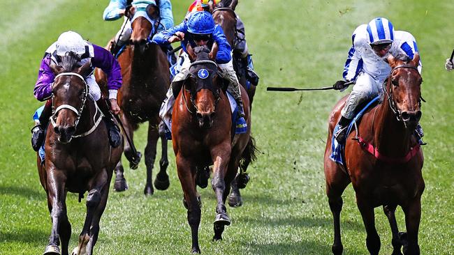 Nurse Kitchen, right, looks ready to peak in the Australian Oaks. Picture: Tim Carrafa