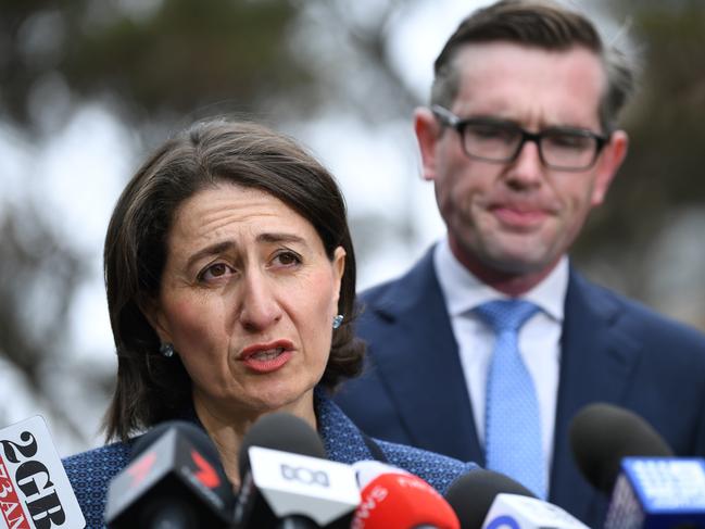 NSW Premier Gladys Berejiklian and Treasurer Dominic Perrottet announce an additional $1 billion over the next two years for bushfire management and recovery. Picture: Joel Carrett/AAP