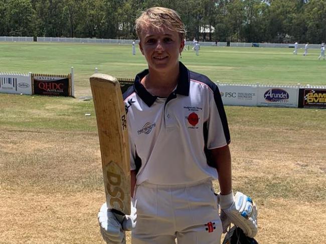 Mudgeeraba Nerang under-15 cricketer Calum Carter after posting 79 against Southport Labrador on Saturday.