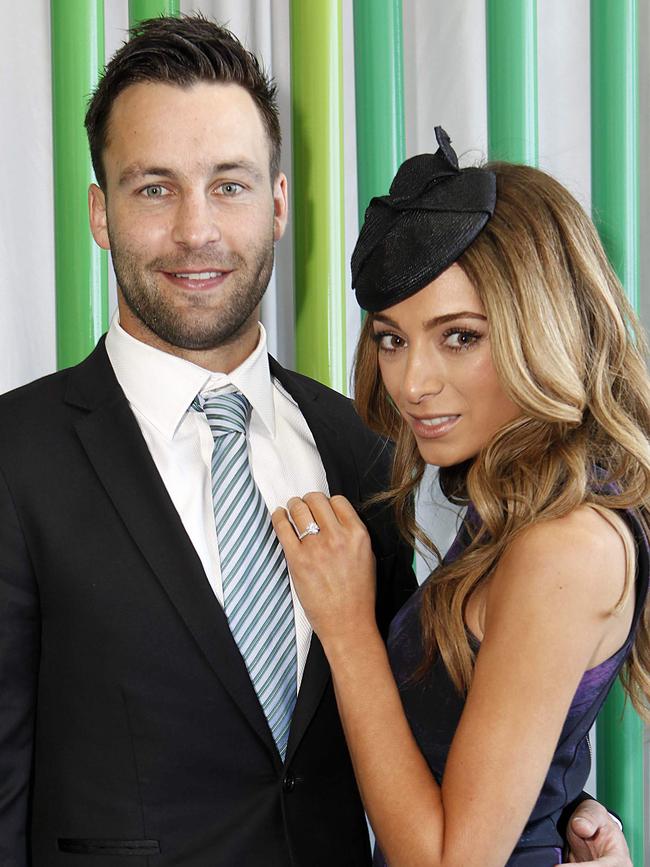 Stakes Day in 2012 — Jimmy Bartel with Nadia Coppolino. Picture: Julie Kiriacoudis