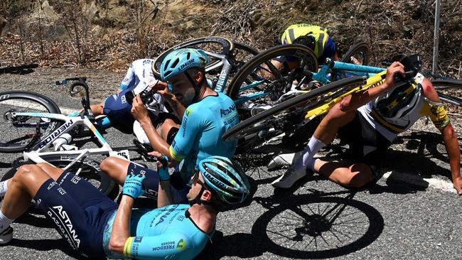 The crash that caused Luke P;app’s withdrawal. (Photo by Tim de Waele/Getty Images)