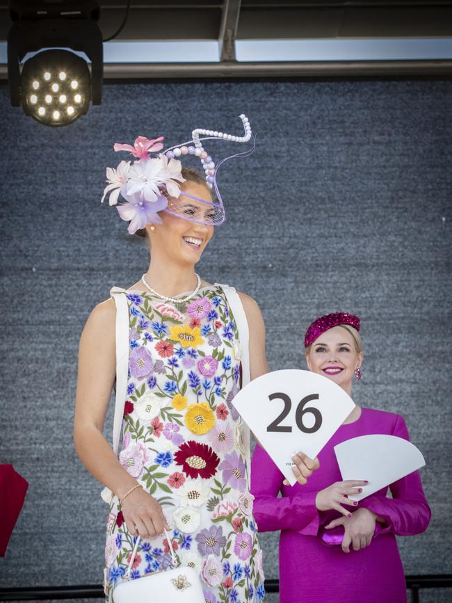 Fashions on the Field at the Hobart Cup, best dressed lady winner Ashley Meaburn. Picture: Chris Kidd