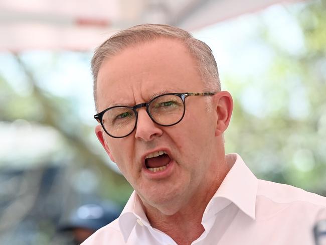 SYDNEY, AUSTRALIA - NewsWire Photos, FEB 18, 2023.Australian Prime Minister Anthony Albanese speaks at  the Inner West BBQ for The Voice to Parliament at Petersham Park in Sydney.  Picture: NCA NewsWire / Jeremy Piper