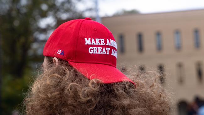 Pro-Trump supporters gather at the Georgia State Capitol after major media outlets predicted a win for Joe Biden. Picture: AFP