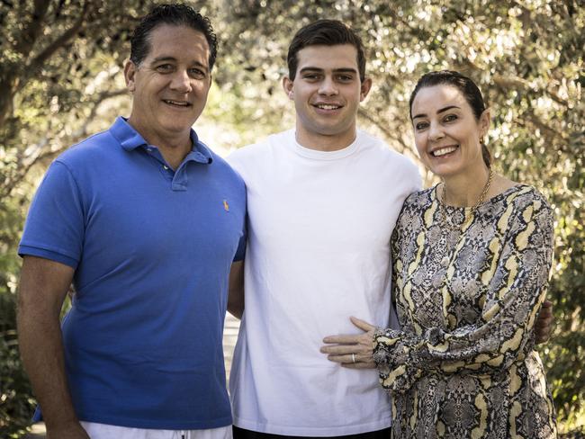 Hugo Kulcsar with his dad Frankie and mum Denai after his recovery.