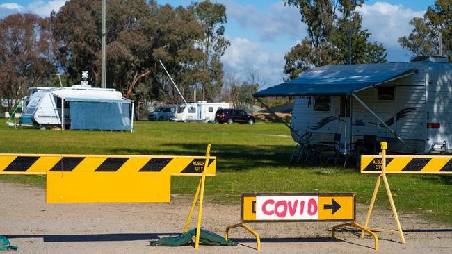 Thousands of Victorians have been displaced, with many forced to live in caravans on the NSW border. Picture: Simon Dallinger