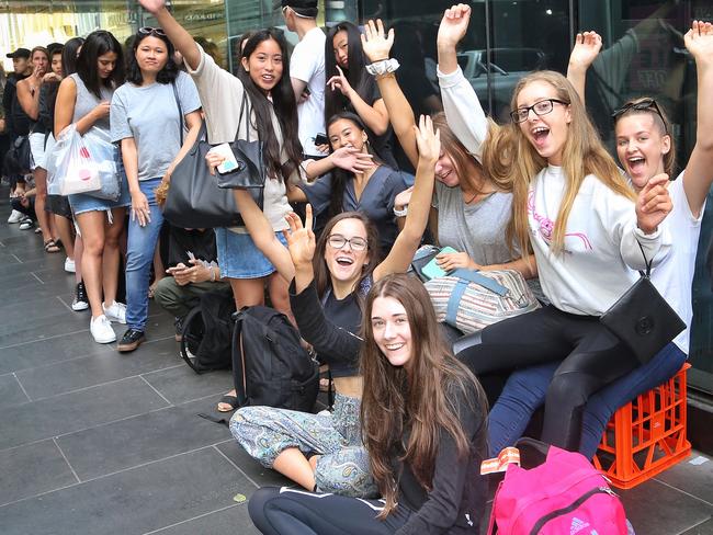 Fans wait their turn at a Justin Bieber pop-up shop. Picture: Hamish Blair