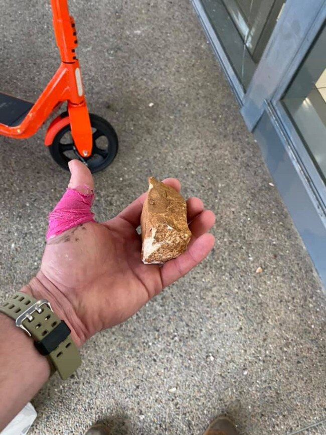 A rock-throwing incident has damaged several cars and windows at Woolworths in Darwin CBD. Picture: FACEBOOK