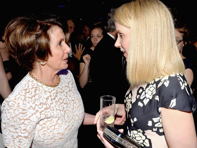 Congresswoman Nancy Pelosi (L) and Marissa Mayer attend the Yahoo News/ABCNews pre-White House Correspondents' dinner reception.