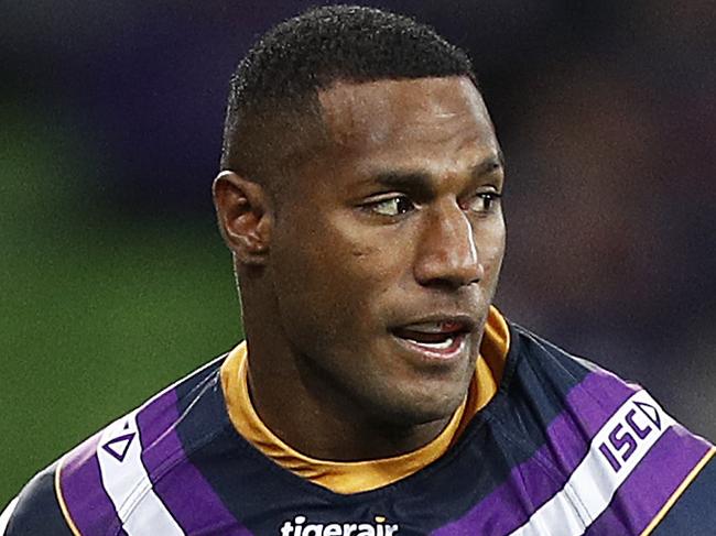 MELBOURNE, AUSTRALIA - SEPTEMBER 06: Suliasi Vunivalu of the Storm runs with the ball during the round 25 NRL match between the Melbourne Storm and the North Queensland Cowboys at AAMI Park on September 06, 2019 in Melbourne, Australia. (Photo by Daniel Pockett/Getty Images)