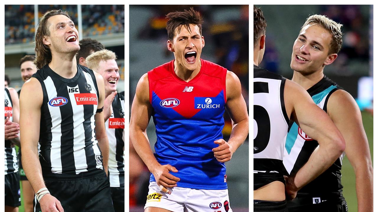Report Card: Collingwood's Darcy Moore, Melbourne's Sam Weideman, Port Adelaide's Boyd Woodcock.