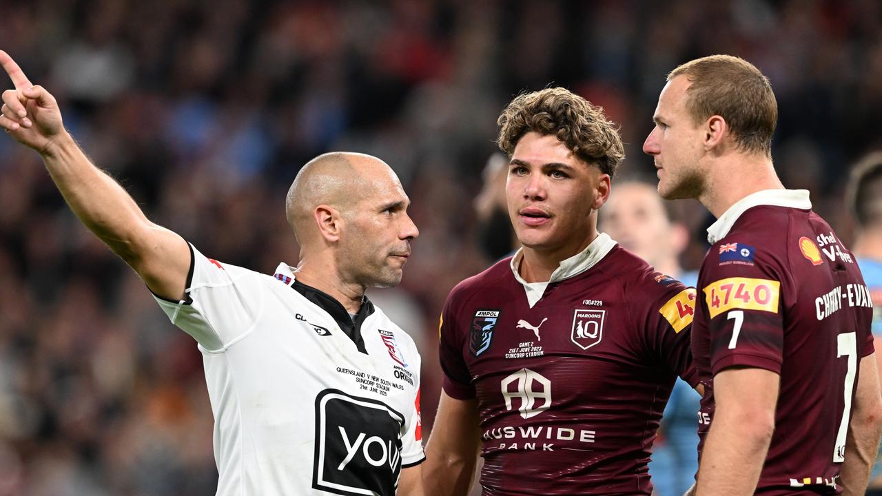 Reece Walsh and Jarome Luai were both sent off for their roles in the ugly finish to the game. Picture: Bradley Kanaris/Getty Images