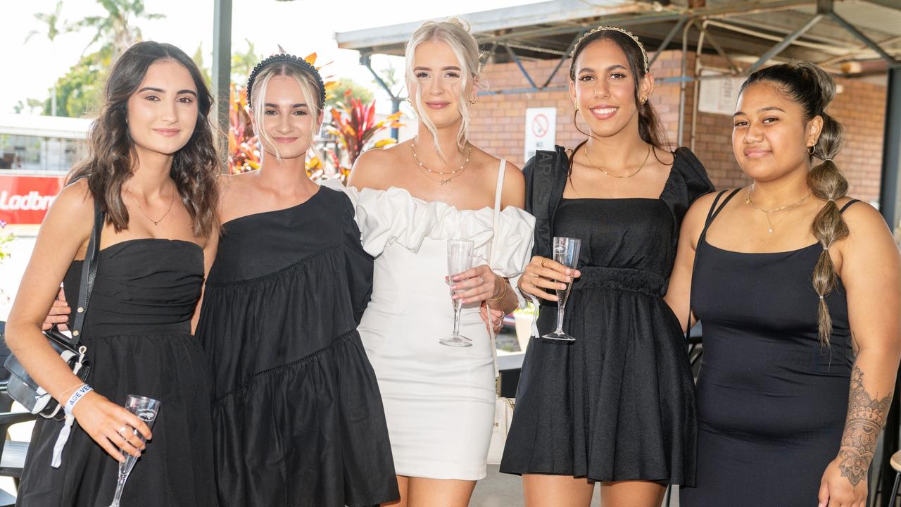 Courtney Kennedy, Emma Kennedy, Emmersen McDonald, Olivia Tass and Roxy Palmer at NQ Classic Derby Day Mackay Turf Club Saturday 30 September 2023 Picture: Michaela Harlow