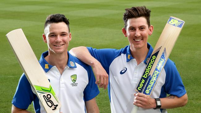 Peter Handscomb and Nic Maddinson at the SCG. Picture: Gregg Porteous