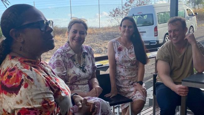 Cook MP Cynthia Lui, Premier Annastacia Palaszczuk, and Deputy Premier Steven Miles with a party member at the ALP branch meeting on Thursday Island on Tuesday September 6. Picture: Supplied.