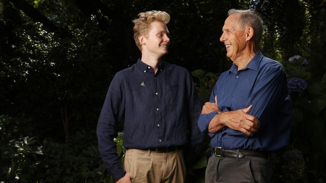 Owen Fitzgerald with Bob Brown.  Greens have announced 19 year old Owen Fitzgerald as their candidate for Franklin in the next federal election with the backing of former leader Bob Brown.  Picture: Nikki Davis-Jones