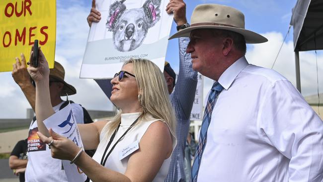 Vikki Campion and Barnaby Joyce attend The National Rally Against Reckless Renewables. Picture: NCA NewsWire / Martin Ollman