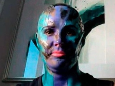 Karen Gillan attends couple’s therapy Zoom call in full Guardians makeup. Picture: Karen Gillan/Instagram