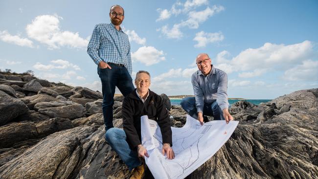 Andrew Newman, division director of Macquarie Capital, Larry Ingle, chief executive of Iron Road and Tim Scholz, chief executive of Eyre Peninsula Co-operative Bulk Handling Limited share their plans for the Eyre Peninsula. Picture: Supplied.