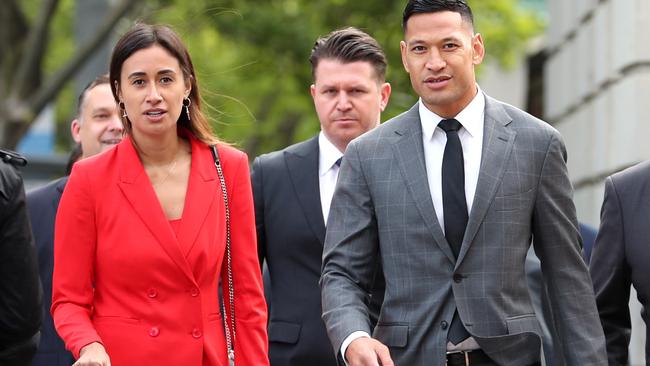 Israel Folau and wife Maria arrive at Federal court in Melbourne. Photo: David Geraghty