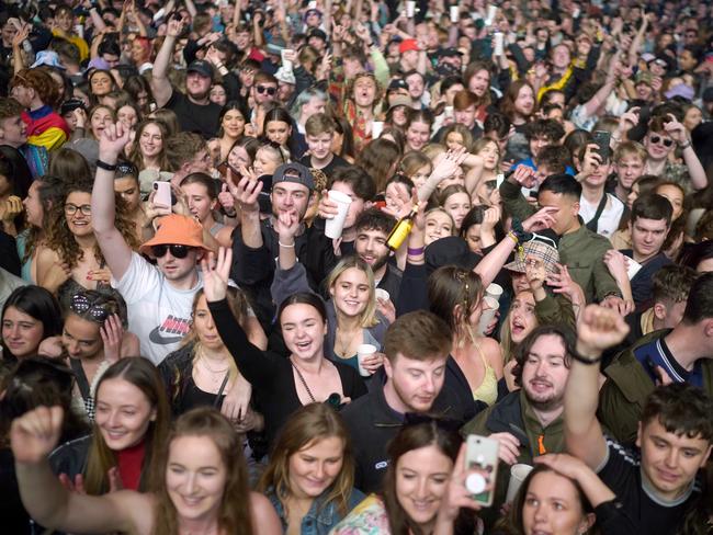 Concert-goers enjoy a non-socially distanced outdoor live music event at Sefton Park in Liverpool, England on May 2. Picture: Christopher Furlong/Getty Images