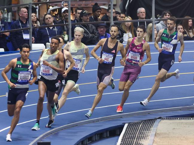 Cameron Myers (second from right) finished third. Picture: CHARLY TRIBALLEAU / AFP