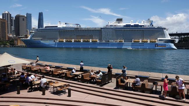 A cruise ship docked at Sydney Harbour on Tuesday. Picture: Sam Ruttyn