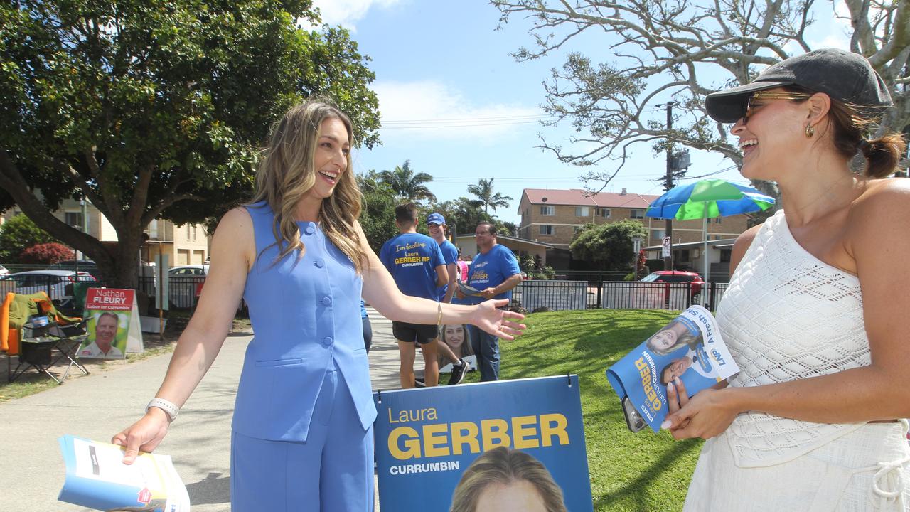 Sitting member Laura Gerber at Currumbin State School on the Gold Coast. Picture: Richard Gosling