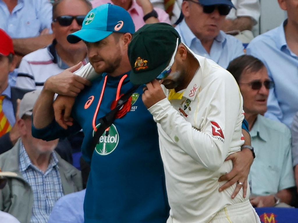 Nathan Lyon was left shattered when a calf injury ended his Ashes campaign. Picture: Ian Kington/AFP