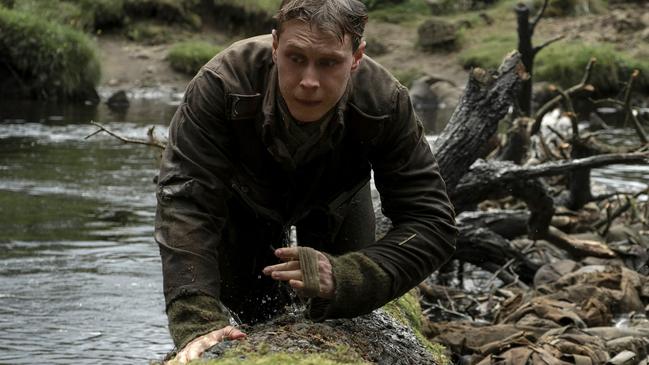 George MacKay (as Lance Corporal Schofield) in a perilous situation in a scene from 1917, directed by Sam Mendes. Picture: AP