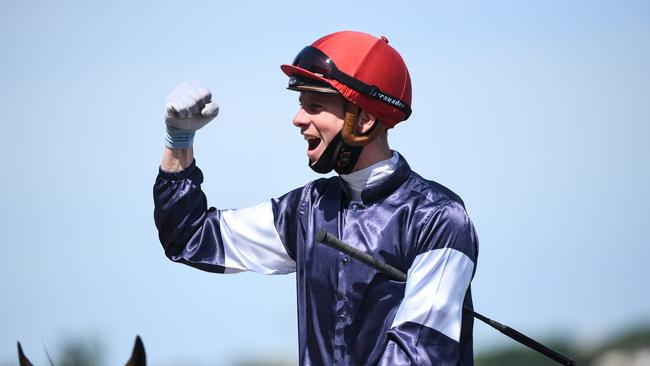 Jye McNeil returns to the mounting yard aboard Twilight Payment (IRE) after winning the Lexus Melbourne Cup at Flemington Racecourse on November 03, 2020 in Flemington, Australia. Photo: Natasha Morello/Racing Photos via Getty Images.