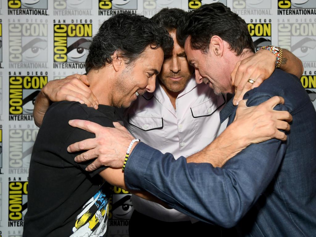 (L-R) Shawn Levy, Ryan Reynolds and Hugh Jackman attend Marvel Studios: The Ultimate Deadpool &amp; Wolverine Celebration of Life in Hall H at SDCC in San Diego. Picture: Getty Images for Disney