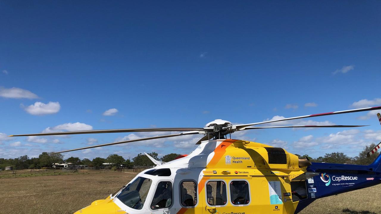 A man in his 20s has been airlifted from a workplace to Rockhampton Hospital with life-threatening chest and abdominal injuries after a dirt retaining wall collapsed.