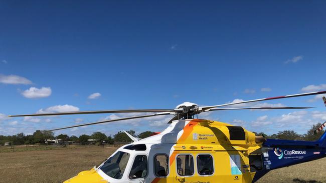 A man in his 20s has been airlifted from a workplace to Rockhampton Hospital with life-threatening chest and abdominal injuries after a dirt retaining wall collapsed.