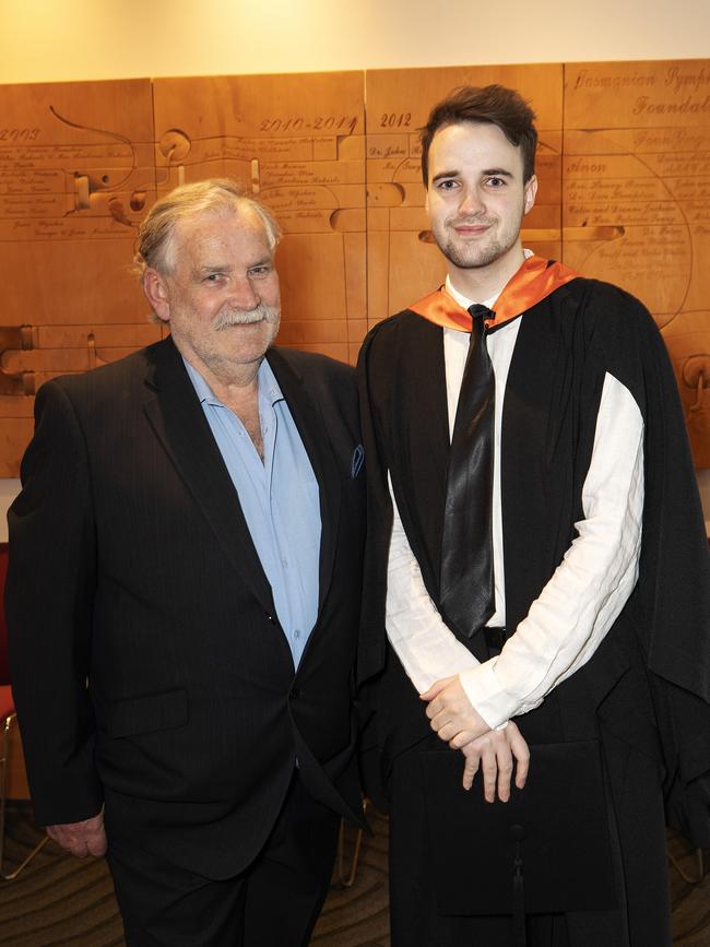 UTAS graduations at Hobart, Denis and Dylan Bassett. Picture Chris Kidd