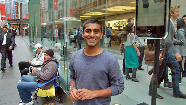 Rahul Koduri, 22, waits outside Apple's Sydney CBD store. Rahul has been outside the store since 2am the day before the iPad's release / AAP